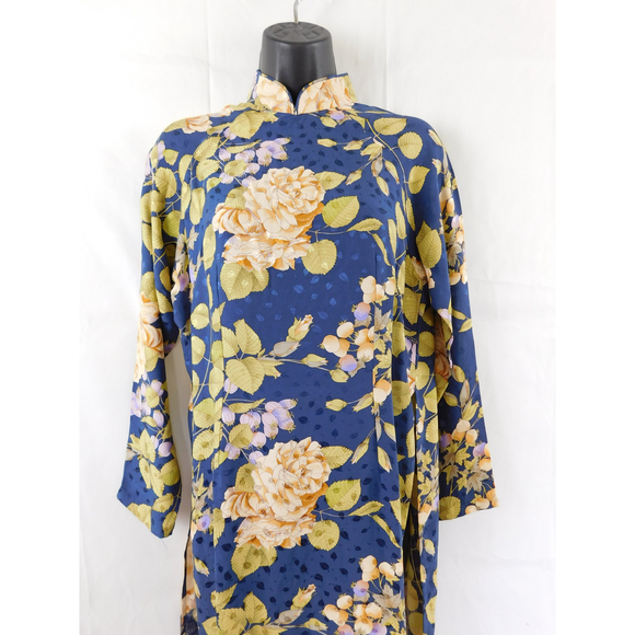 VINTAGE SILK FLORAL ASIAN KIMONO DRESS SMALL - Picture 6 of 6